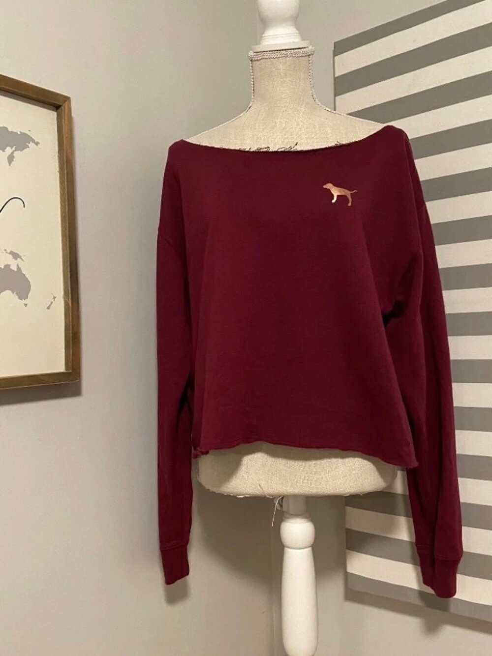 Victoria's Secret PINK Maroon Oversized Sweatshirt with Criss Cross Back Size S